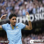 Selebrasi Omar Marmoush dalam laga Manchester City vs Bournemouth, Rabu (21/5/2025)