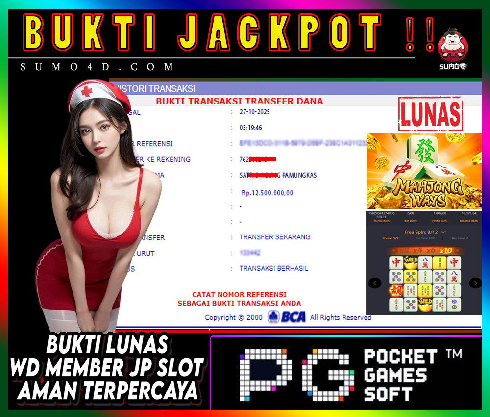 BUKTI JACKPOT KEMENANGAN MEMBER SUMO4D GAME PG SOFT 27 OKTOBER 2025