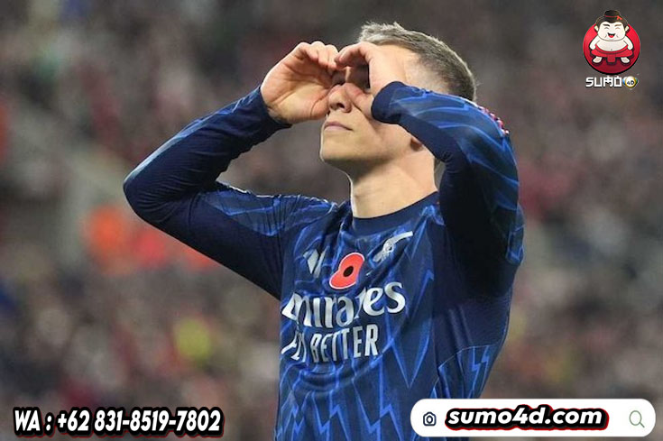 Pemain Arsenal, Leandro Trossard, merayakan gol dalam pertandingan Premier League melawan Sunderland, Minggu (9/11/2025).