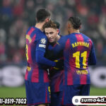 Fermin Lopez merayakan gol kedua timnya dalam laga Liga Champions antara Slavia Praha vs Barcelona di Fortuna Arena, 22 Januari 2026