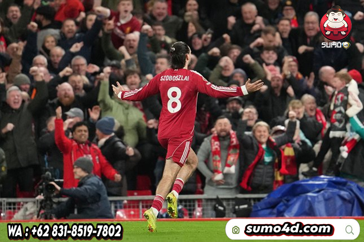 Selebrasi gelandang Liverpool, Dominik Szoboszlai usai mencetak gol ke gawang Manchester City, Minggu 8 Februari 2026.